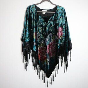 Coldwater Creek Floral Velvet Beaded Poncho One Size Boho Artsy. Stunning